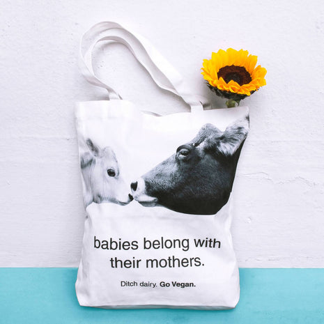 "ditch dairy, go vegan" tote bag