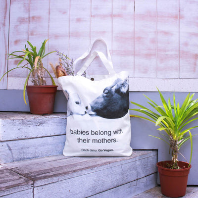 "ditch dairy, go vegan" tote bag